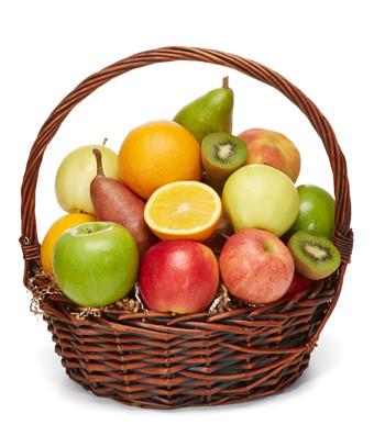 Mixed fruits arranged in a basket for delivery in Trinidad Tobago.
